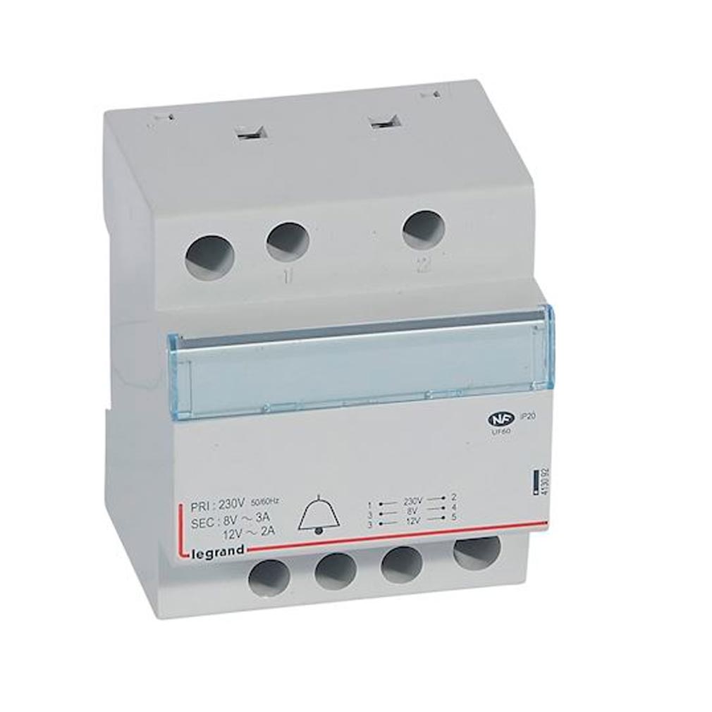 legrand 413092 | legrand 413092 - transformateur pour sonnerie 230v vers 12v ou 8v - 24va - 4 modules