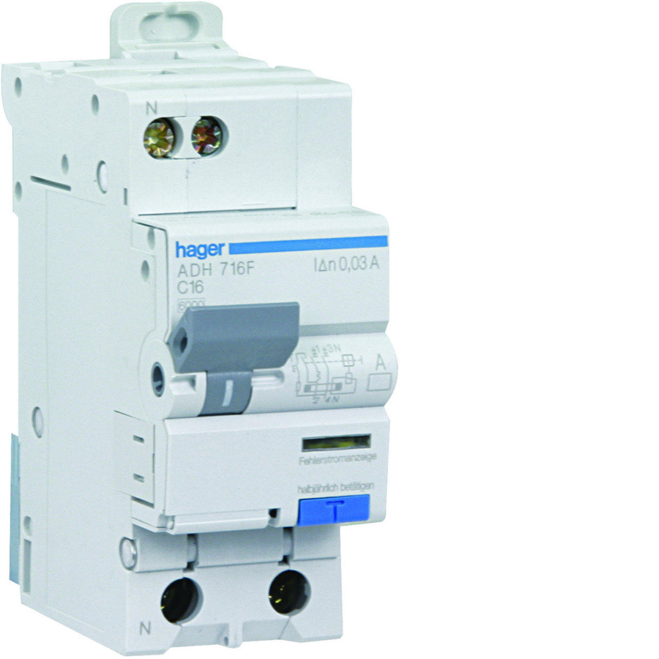 disjoncteur différentiel 16a 3ka 30ma type a/hi bi-polaire hager vis-vis