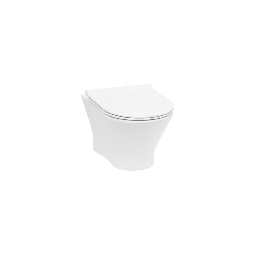 Cuvette WC suspendue ROCA sans bride 35.5 x 54 x 44 cm,blanc, + abattant à fermeture amortie ultraslim 0