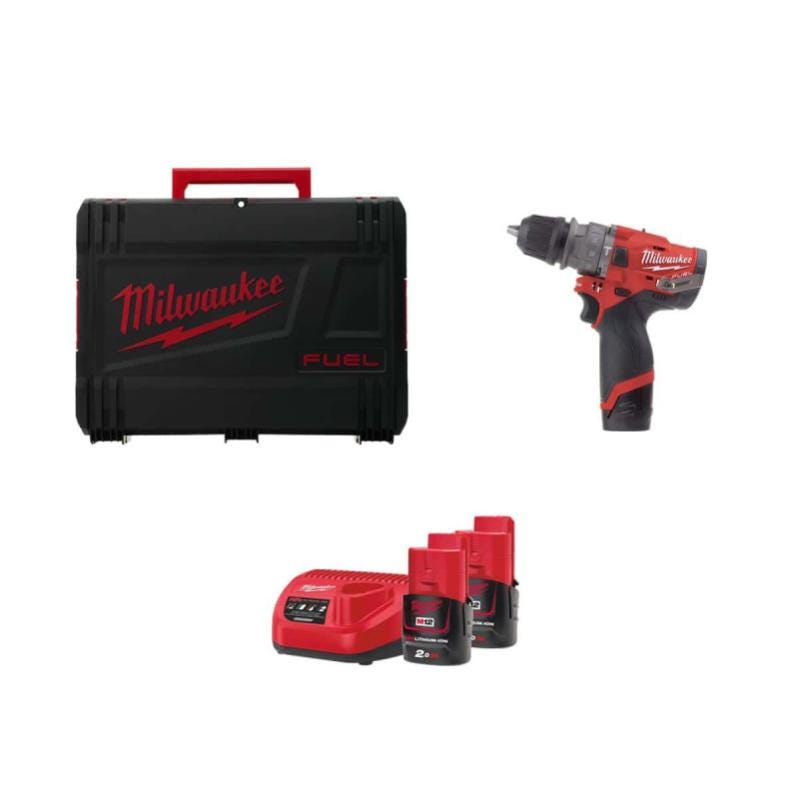 Perceuse à percussion MILWAUKEE FUEL M12 FPDXKIT-202X - 2 batteries 12V 2.0 Ah 1 chargeur 4933464138 0