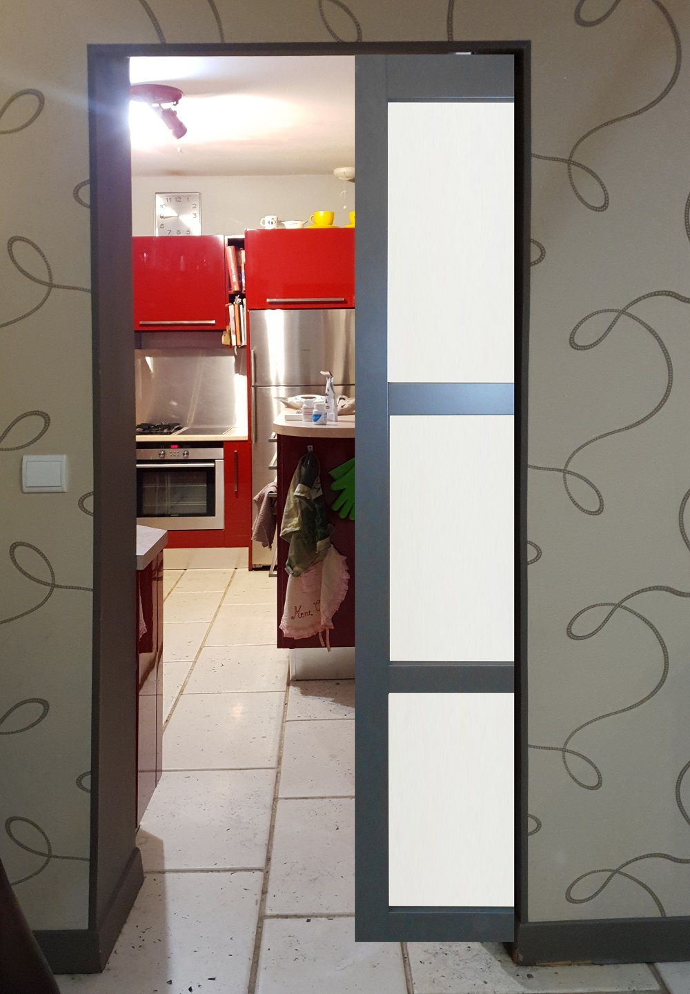 PORTE COULISSANTE EN ENROBE GRIS ANTHRACITE MODELE 'BLAKERIA' largeur 73 RAL 7016 + système à galandage