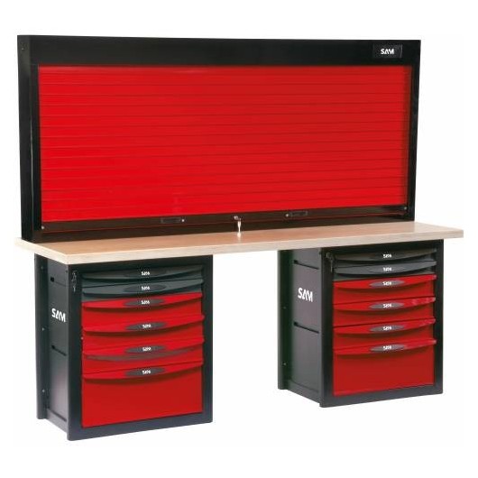 SAM OUTILLAGE - Etabli D'Atelier 12 Tiroirs Avec Armoire A Rideau