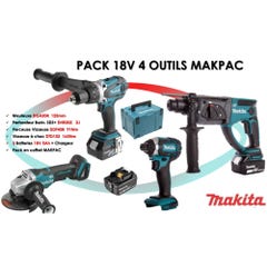 Pack de 4 outils 18V (DDF458/DTD152/DHR202/DGA504) + 3 batteries 5 Ah + chargeur en coffret MAKPAC - MAKITA