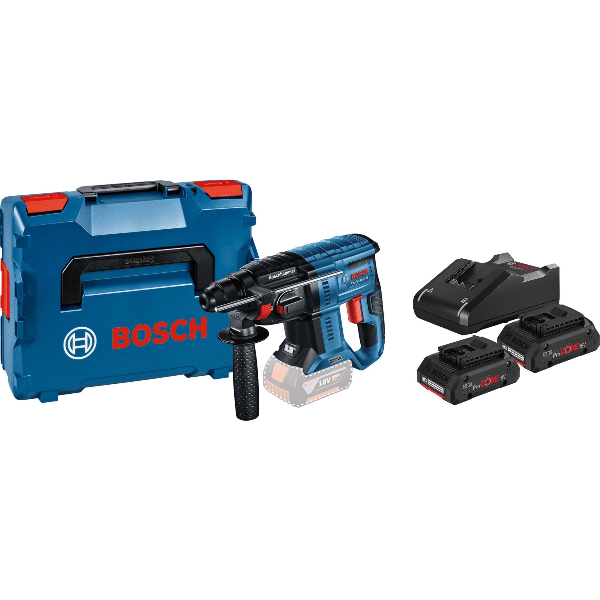 Perforateur sans-fil GBH 18V-21 Professional + 2 batteries Procore 4Ah + chargeur + L-Boxx 136 - BOSCH