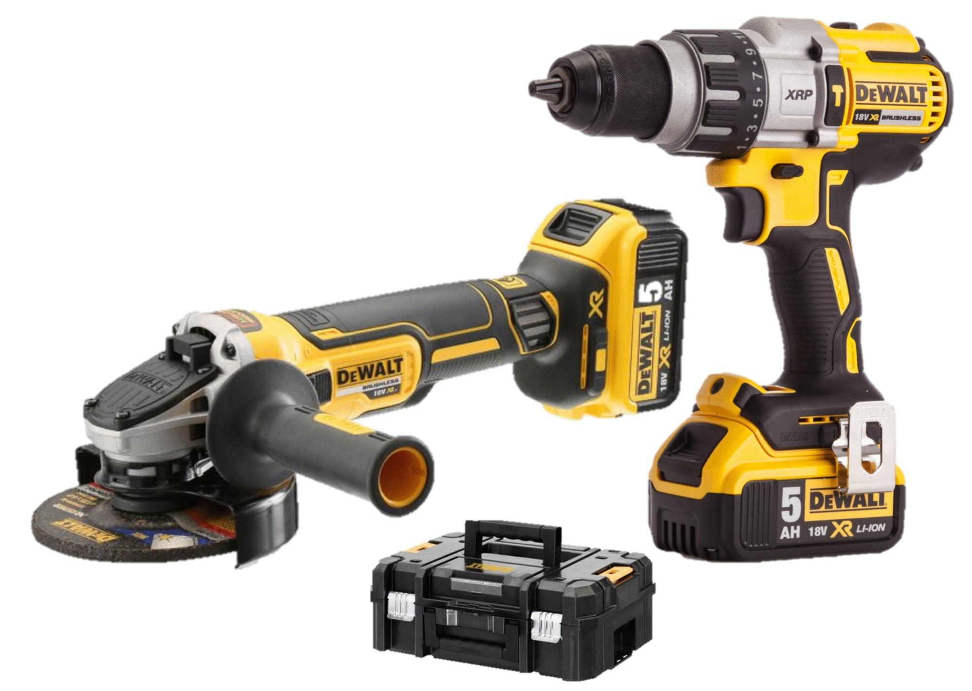 Pack 2 outils sans fil 18 V (DCD - DCG) + 2 batteries 5Ah + chargeur + coffret TSTAK - DEWALT - DCK2090P2T