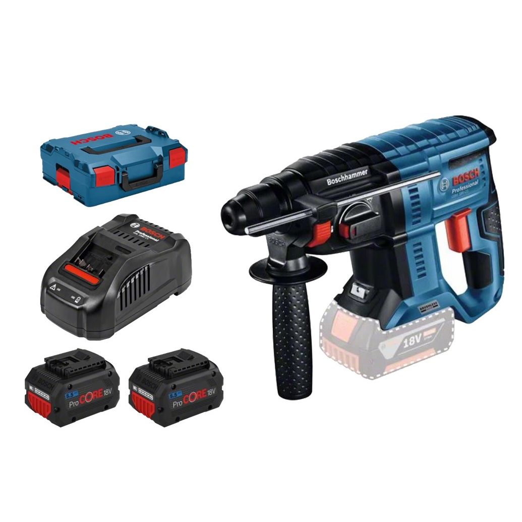 Perforateur SDS+ 18V GBH 18V-21 + 2 batteries Procore 5,5Ah + chargeur en coffret L-BOXX - BOSCH - 0611911102