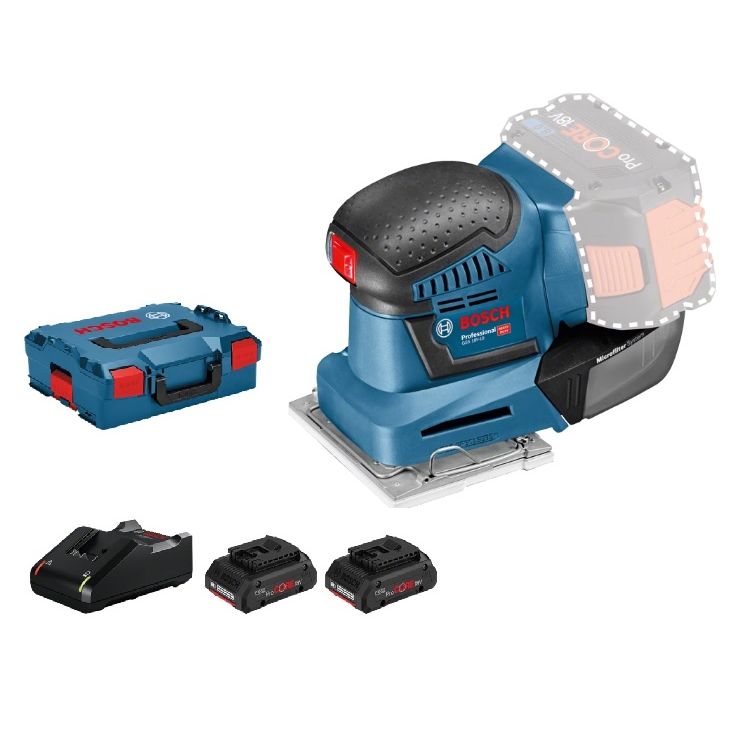 Ponceuse vibrante 18V GSS 18V-10 + 2 batteries Procore 4Ah + chargeur GAL 18V-40 + coffret L-BOXX - BOSCH - 06019D020Q