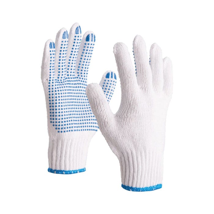 Gants tricoté en polycoton picots PVC TP169 blanc/bleu T9 - DELTA PLUS - TP16909 0