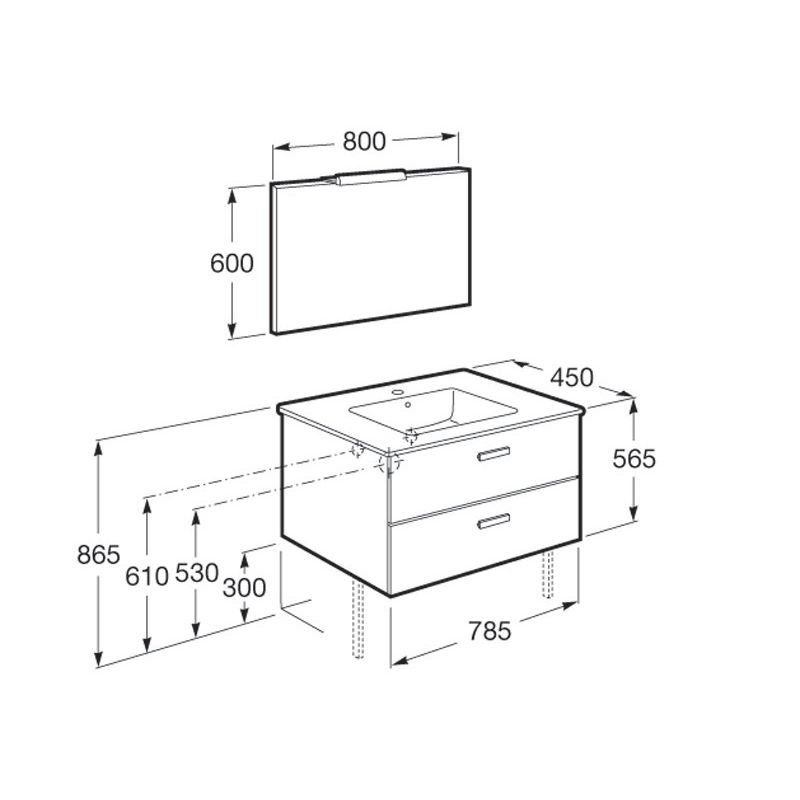 Pack meuble UNIK VICTORIA 80CM blanc brillant sans pieds - ROCA - A855859201