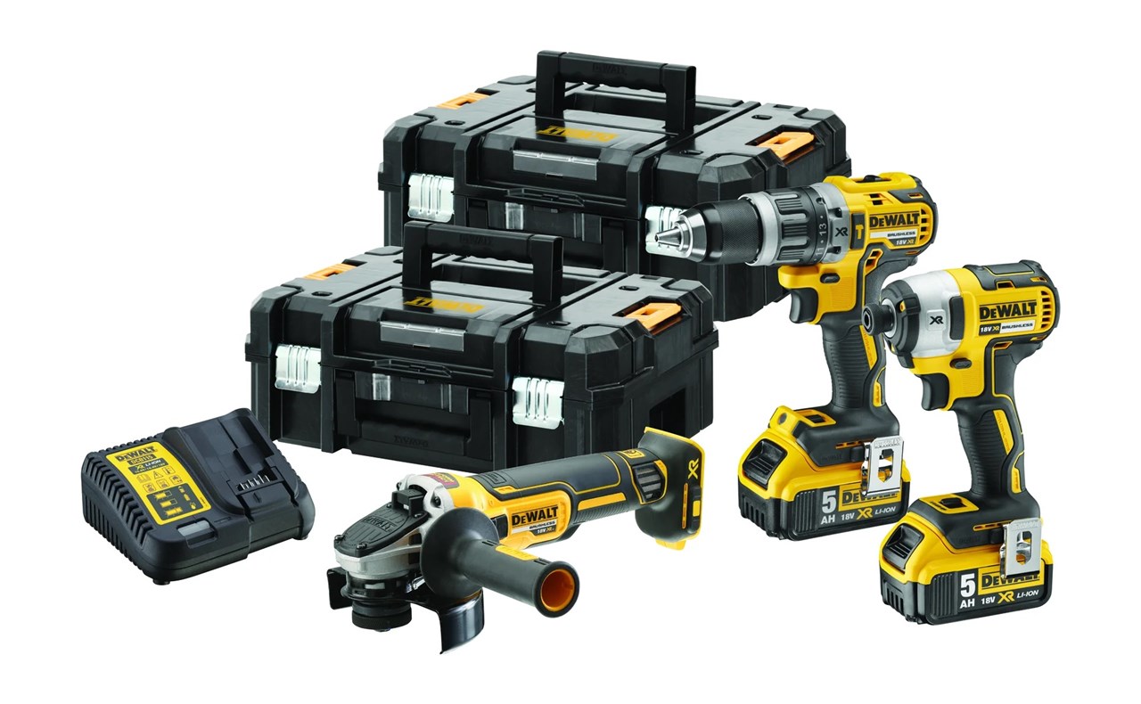 Pack de 3 outils (DCF + DCD + DCG) 18 V + 2 batteries 5Ah + chargeur + coffret TSTAK - DEWALT - DCK384P2T