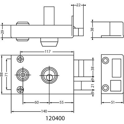 Serrure 3 points VEGA horizontal fouillot cylindre de 45 mm droite - JPM - 504000-18-1A 2