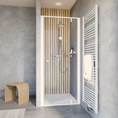 Schulte porte de douche pivotante en niche, 100 x 200 cm, décalage l´ouverte de la porte 20 cm, verre 6 mm transparent autolevant, profilé blanc mat 0