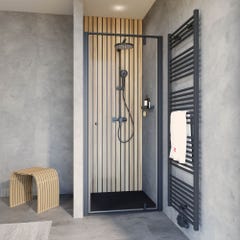Schulte porte de douche pivotante en niche, 90 x 200 cm, décalage l´ouverte de la porte 20 cm, verre 6 mm transparent autolevant, profilé noir 0