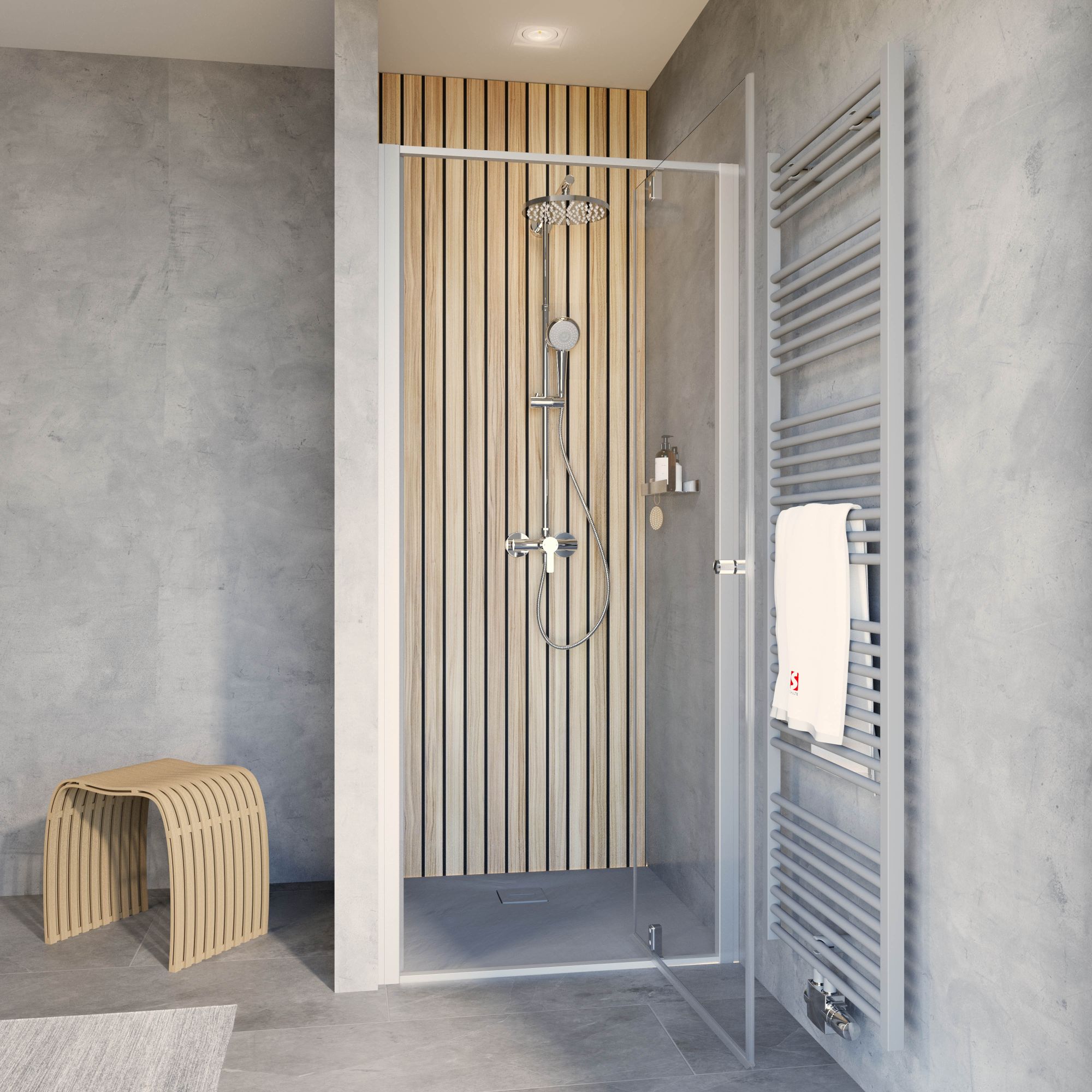 Schulte porte de douche pivotante en niche, 100 x 200 cm, décalage l´ouverte de la porte 20 cm, verre 6 mm transparent autolevant, profilé alu-naturé