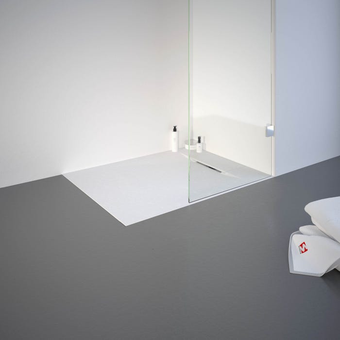 Schulte receveur de douche 80 x 90 x 3,2 cm, blanc effet pierre ultra légers, rectangulaire, extra plat à poser ou à encastrer, bac à douche 0