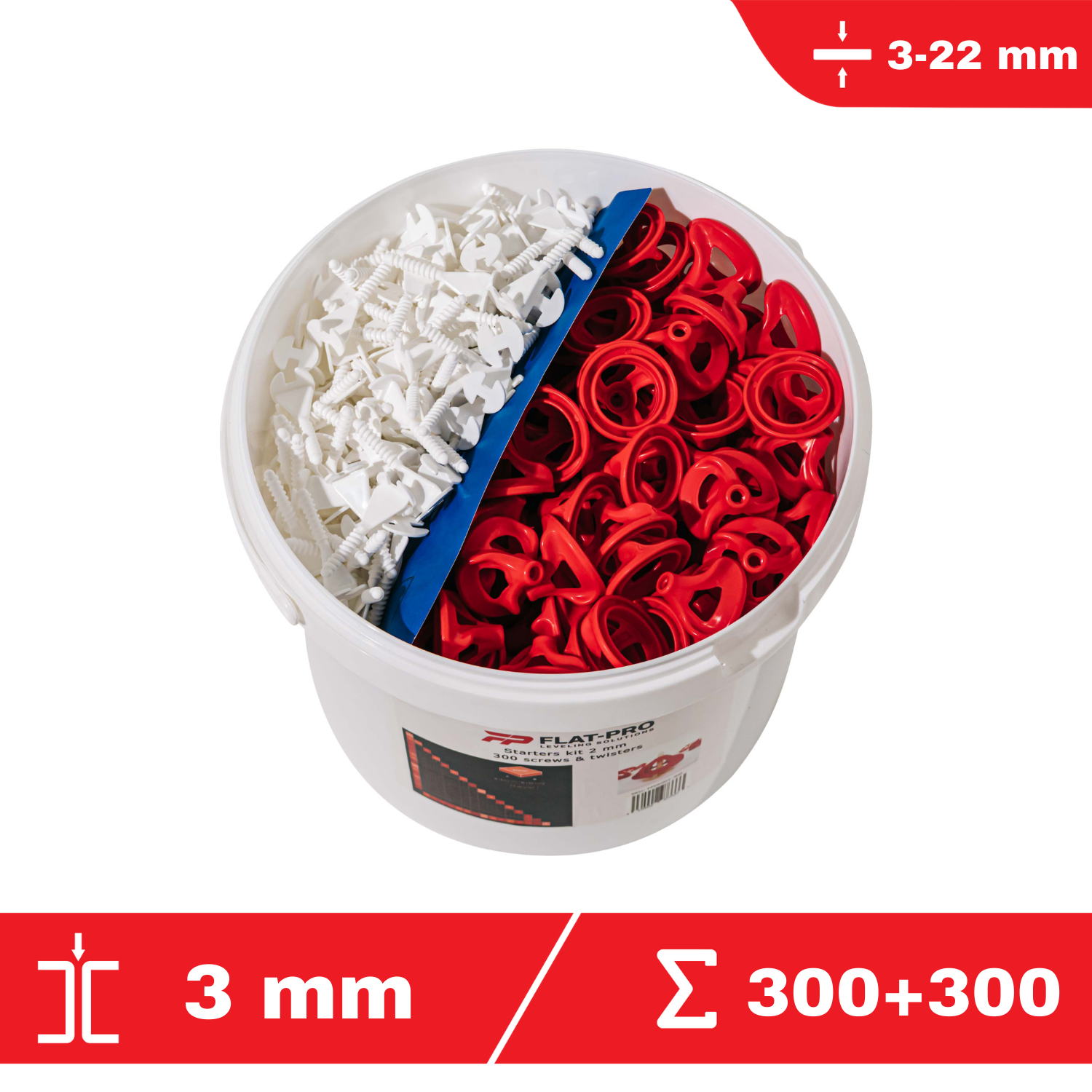 TWIST-IT kit 3 mm - 300 croisillons autonivelants + 300 cadrans - FLAT-PRO - système de nivellement de carrelage