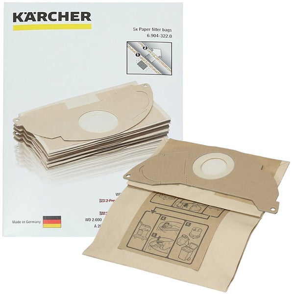 Sacs filtre papier WD 2 (5 sachets) pour aspirateur KARCHER 69043220 ❘  Bricoman