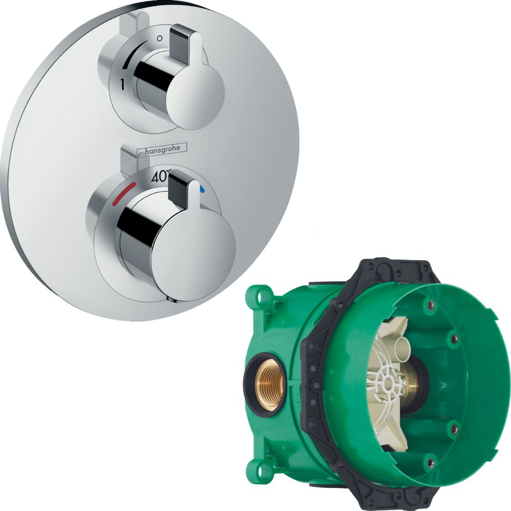 Facade pour mitigeur thermostatique encastré Ecostat S avec robinet d arrêt et inverseur chromé avec Corps encastré