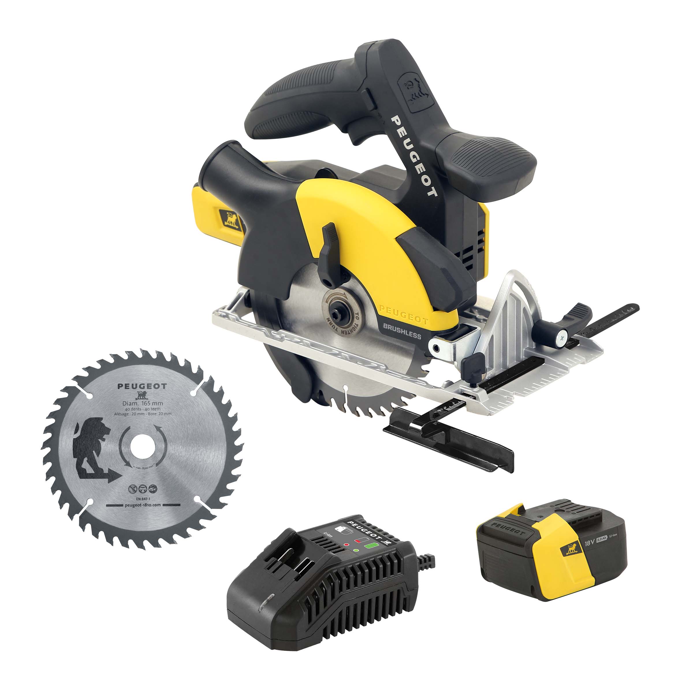 Scie circulaire BRUSHLESS 18V semi plongeante, lame pastille carbure Ø165mm