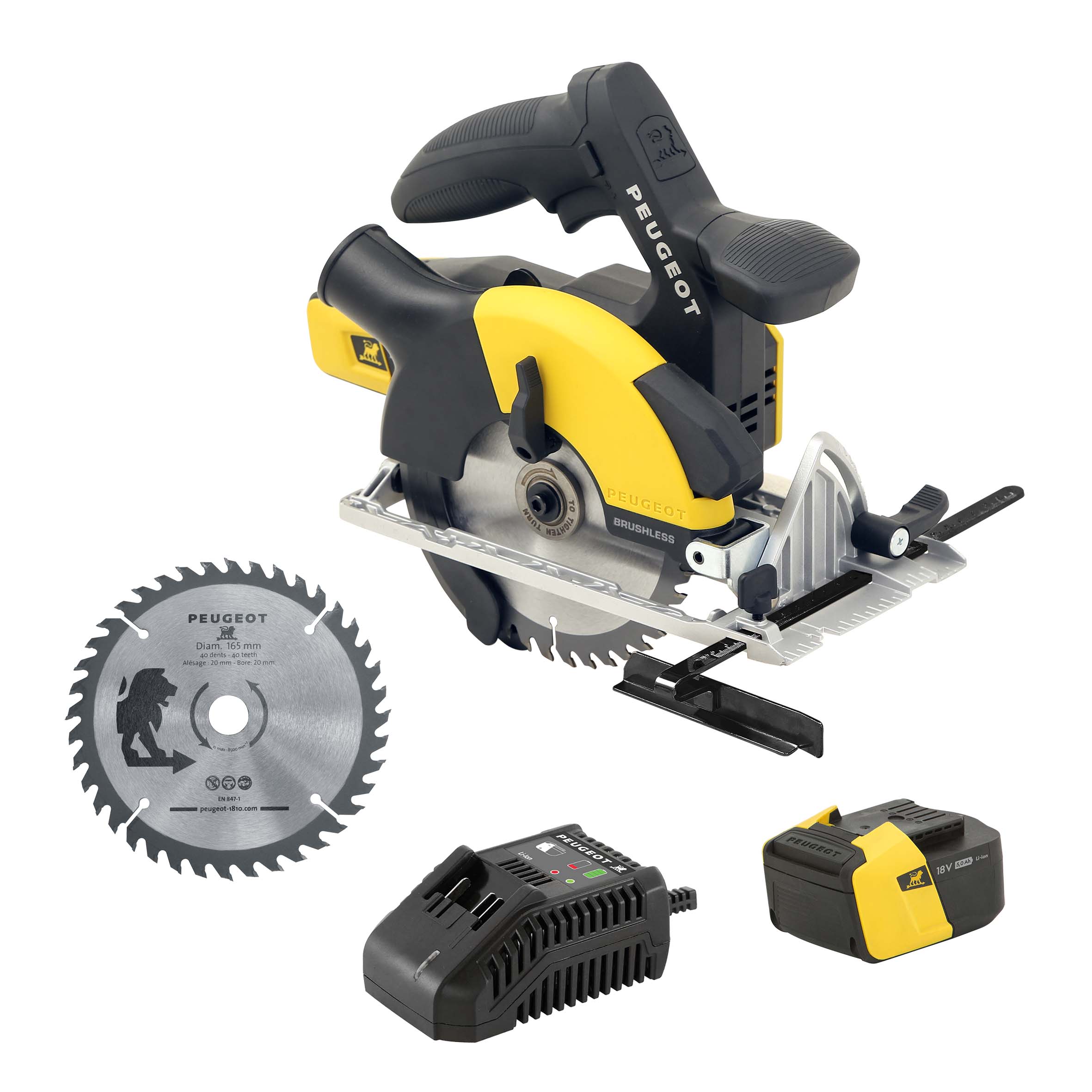 EnergySaw-C18VBL Scie circulaire ss fil BRUSHLESS 18V + 2 batteries Li-Ion 5,0Ah et chargeur + 2 lames Ø165mm- Garantie 3 ans, SAV++ Collect & Change