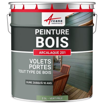 Peinture Bois Extérieur : Volets, Portails, Bardage, Abri Et Mobilier De Jardin : Arcalaque 201 - Vert Pâle - Ral 6021 - 2.5 L 0