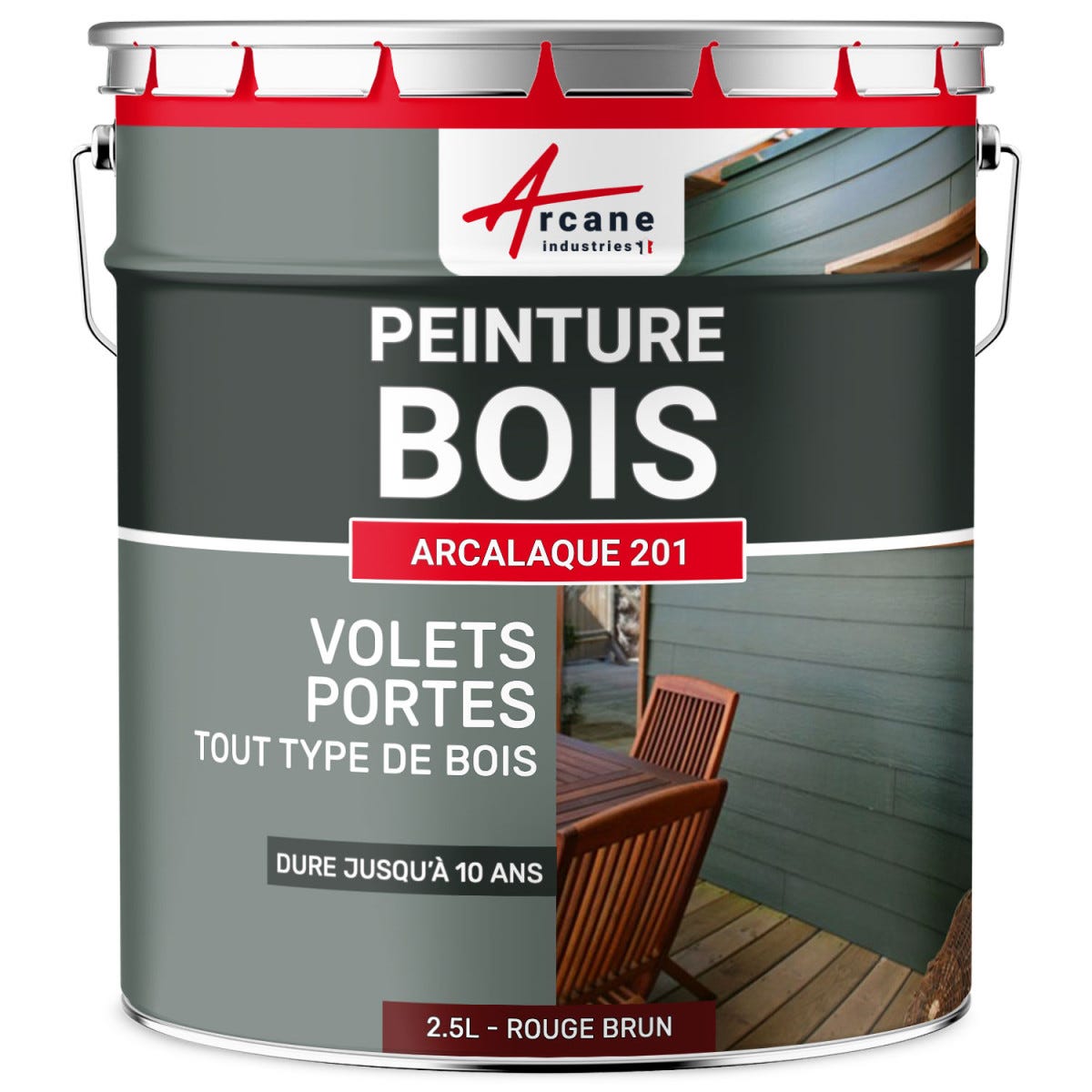 Peinture Bois Extérieur : Volets, Portails, Bardage, Abri Et Mobilier De Jardin : Arcalaque 201 Rouge Basque - Proche Ral 3011 - 2.5 L 5