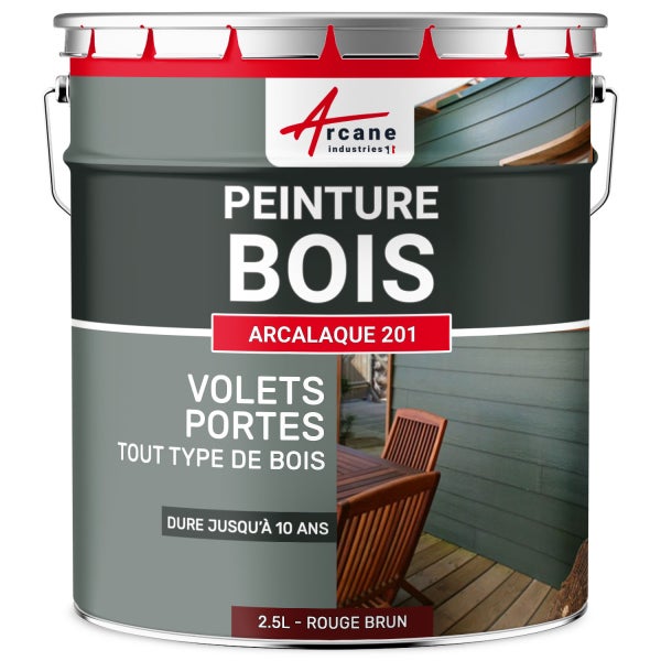 Peinture Bois Extérieur : Volets, Portails, Bardage, Abri Et Mobilier De Jardin : Arcalaque 201 - Rouge Basque - Proche Ral 3011 - 2.5 L 5