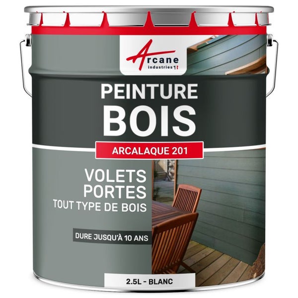 Peinture Bois Extérieur : Volets, Portails, Bardage, Abri Et Mobilier De Jardin : Arcalaque 201 - Blanc - Ral 9003 - 2.5 L 5
