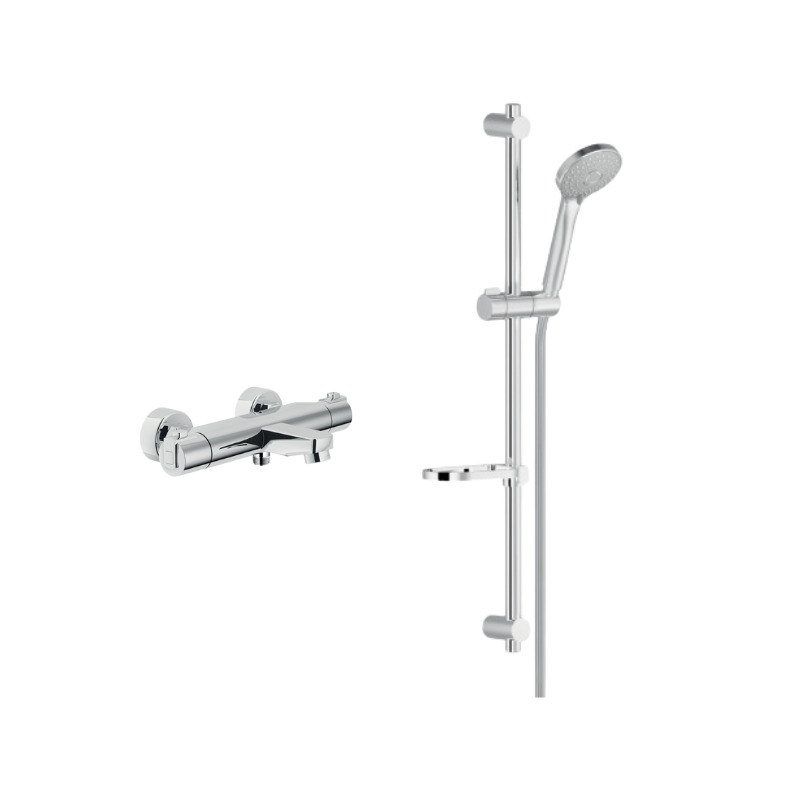 Nobili Tyko Set Mitigeur thermostatique + Douchette 3 jets + Barre de douche réglable max 66cm + Porte savon amovible, Chrome