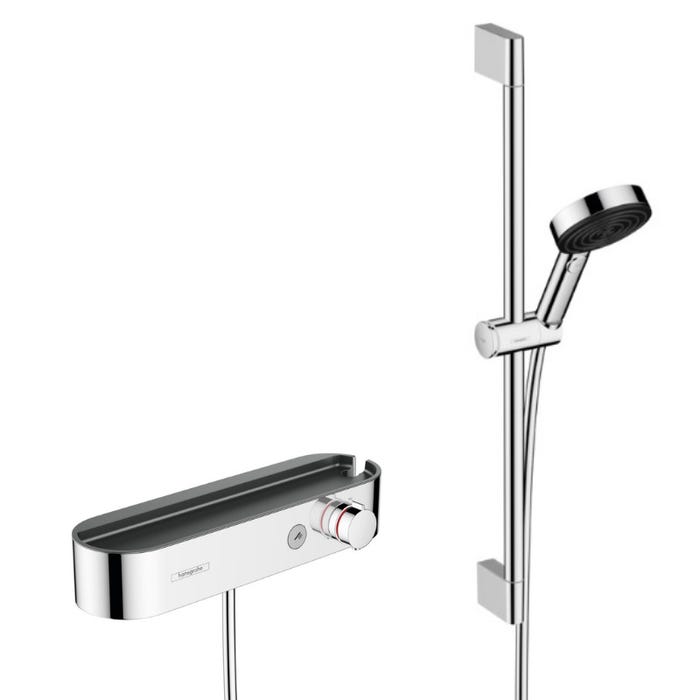 Hansgrohe ShowerTablet Select Set Mitigeur de douche thermostatique + Douchette 105mm 3 jets + Flexible douche 160cm + Barre 65cm, Chrome 0