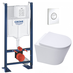 Grohe Pack WC Bâti-support autoportant + WC sans bride SAT Infinitio + Abattant softclose + Plaque blanc alpin (ProjectInfinitio-6) 0