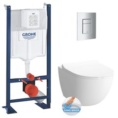 Grohe Pack Bâti-autoportant Rapid SL + WC sans bride Vitra Sento + Abattant softclose + Plaque chrome mat (ProjectSmoothSento-5) 0