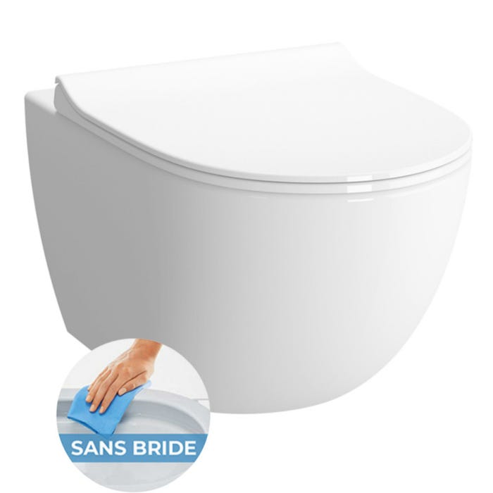 Grohe Pack Bâti-autoportant Rapid SL + WC sans bride Vitra Sento + Abattant softclose + Plaque chrome mat (ProjectSmoothSento-5) 2