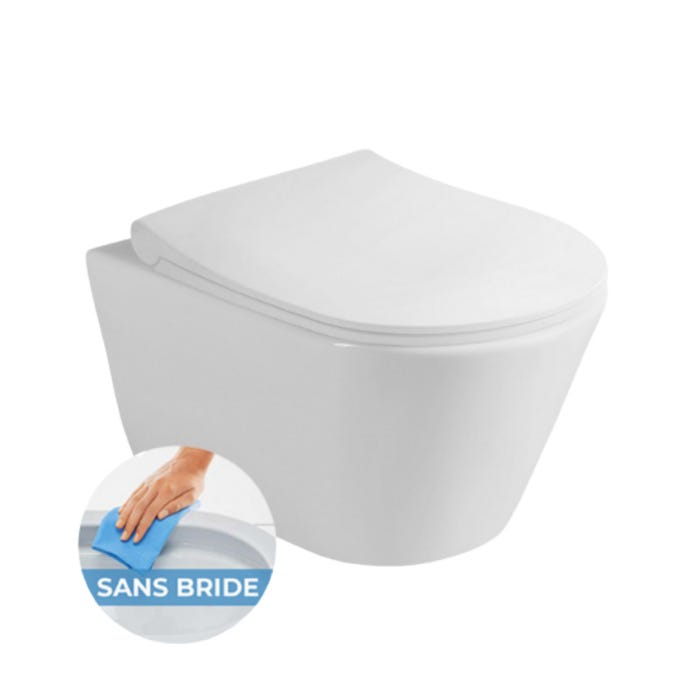 Grohe Pack WC Bâti-support autoportant + WC sans bride Lucco Avva + Abattant softclose + Plaque blanche (ProjectAvva-3) 2