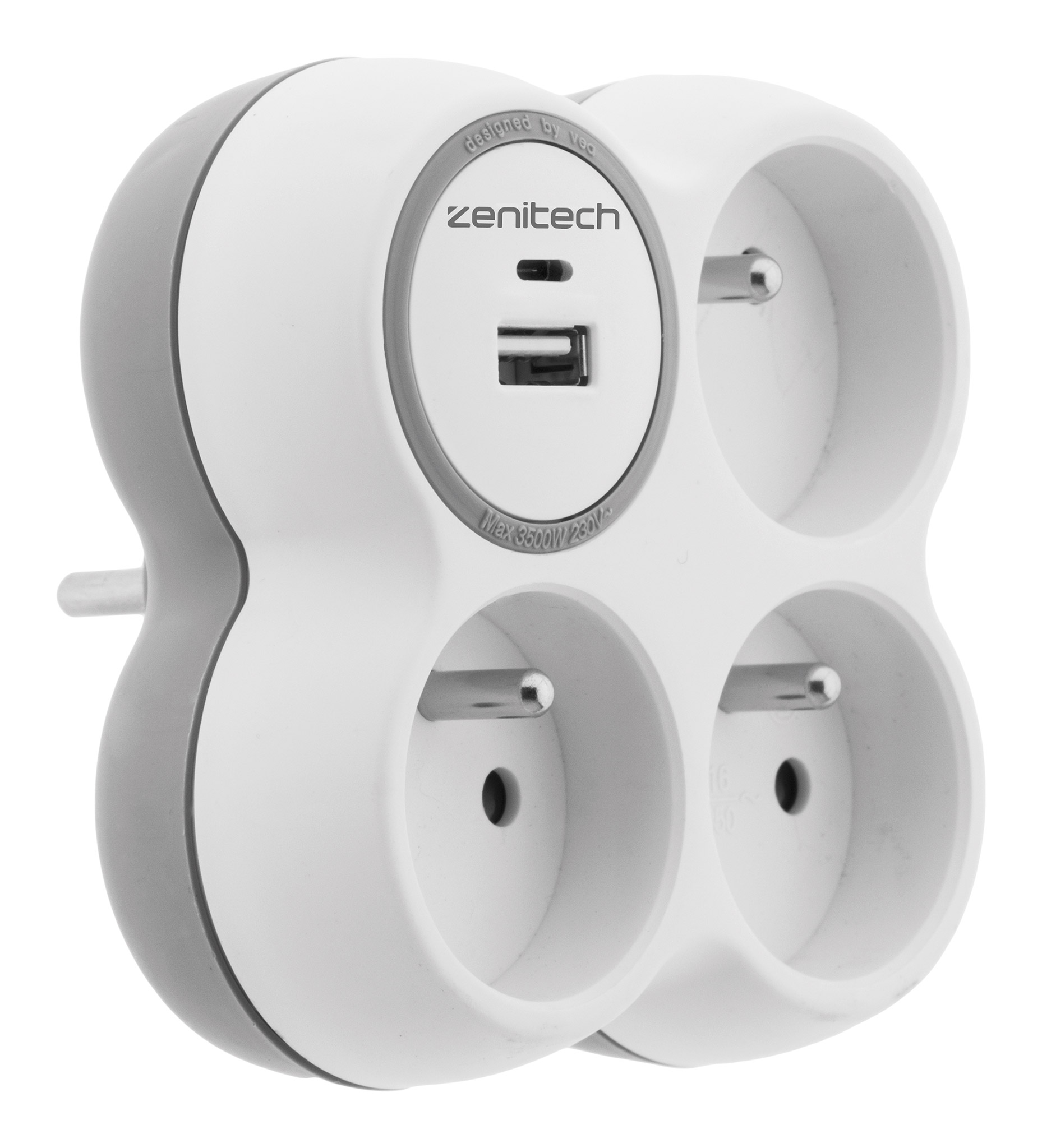 Triplite 16A et deux chargeurs USB A+C (Blanc et Gris)