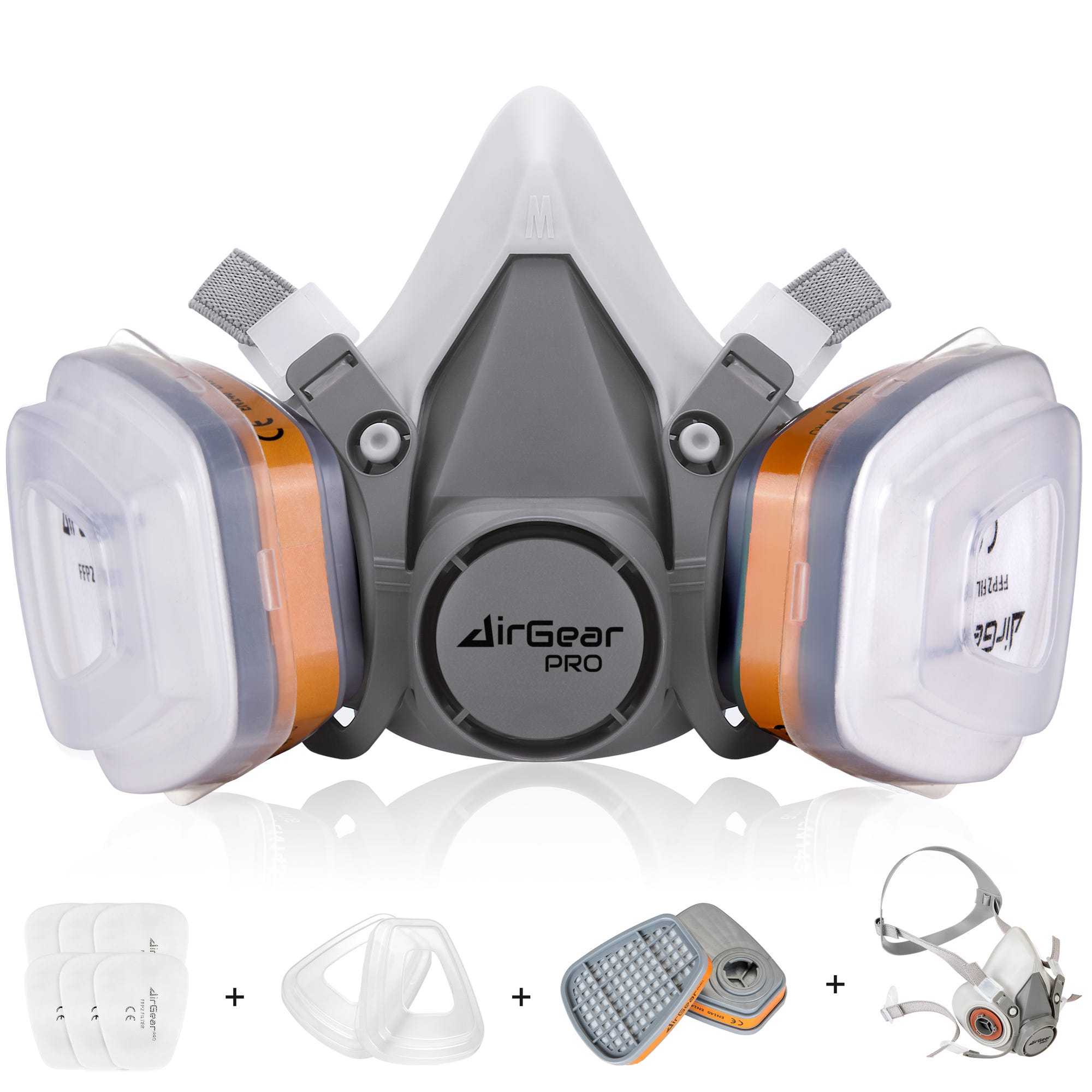 AirGearPro M-500 Masque de Protection Respiratoire Réutilisable, Anti poussière, Anti gaz avec Filtres, Idéal Peinture 0