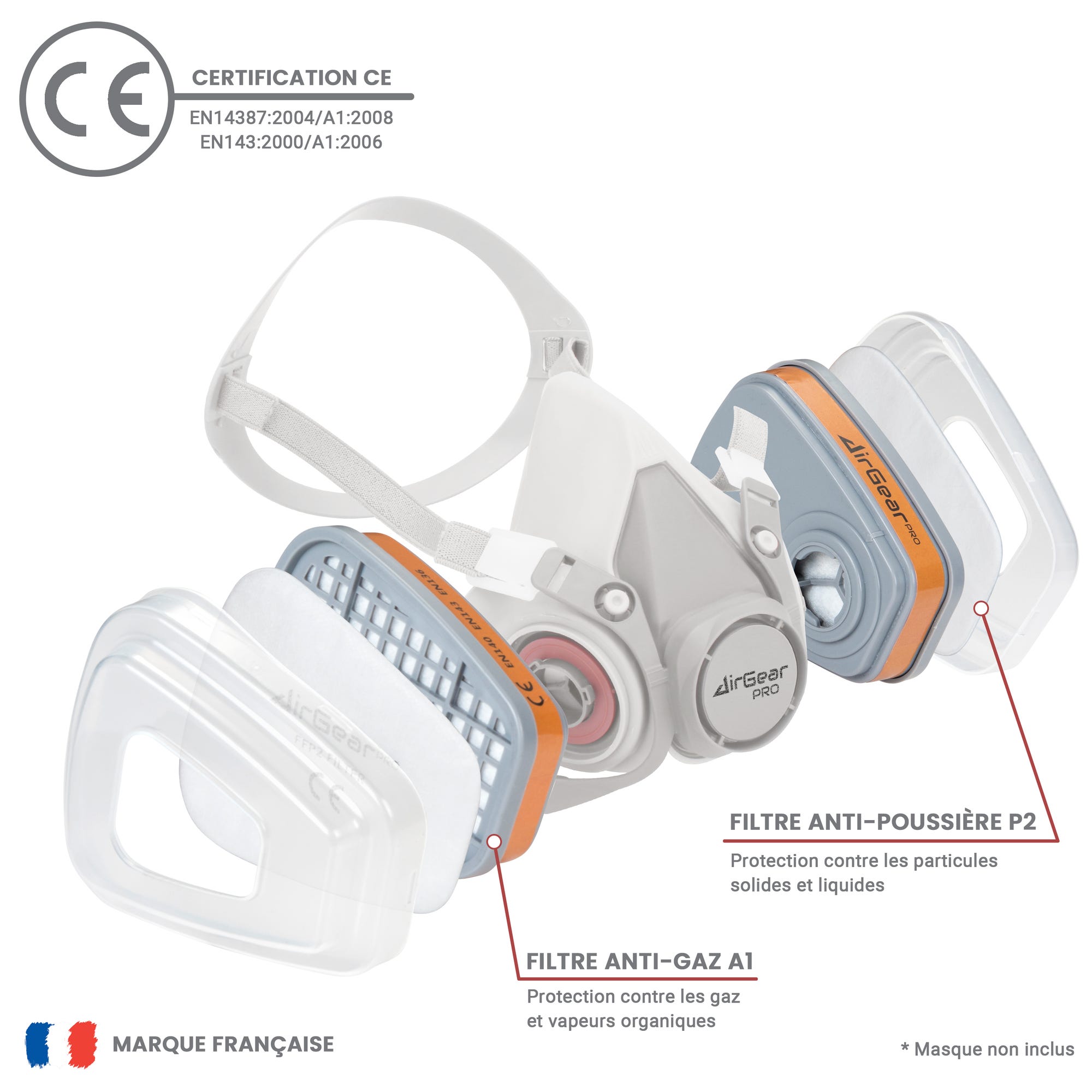 AirGearPro F-500 Filtres pour Masque de Protection Respiratoire Réutilisable G-500/M-500, Anti poussière, Anti gaz, Idéal Peinture 1