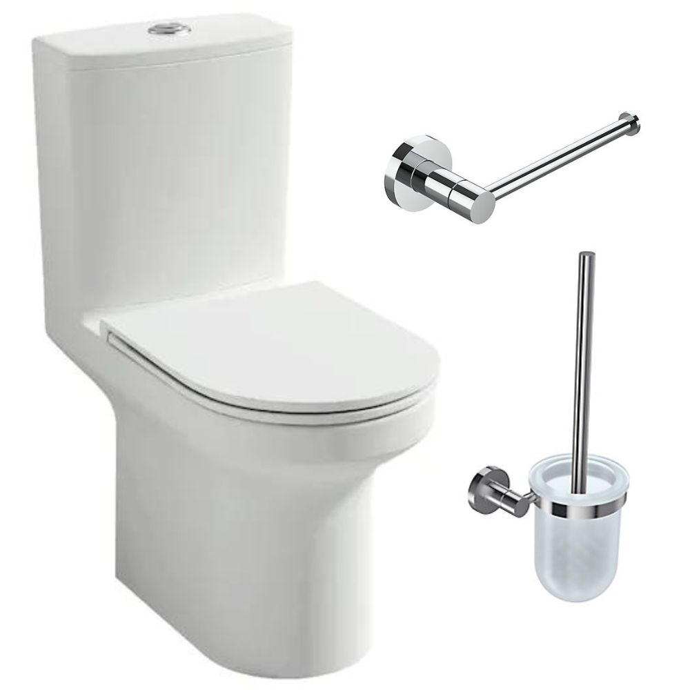 JACOB DELAFON Pack WC au sol blanc sans bride Elite avec abattant extraplat fermeture douce avec porte-balai et porte-rouleau classique