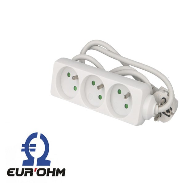 Multiprise 4 prises avec câble 1m sans interrupteur Eur'ohm