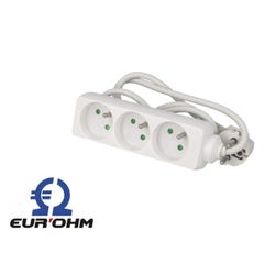 Multiprise 3 prises avec câble 1m sans interrupteur Eur'ohm 1