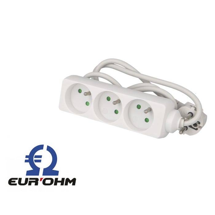 Multiprise 3 prises avec câble 1m sans interrupteur Eur'ohm 1
