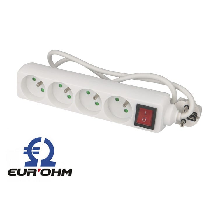 Multiprise 4 prises avec câble 1m avec interrupteur Eur'ohm 1