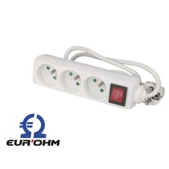Multiprise 3 prises avec câble 1m avec interrupteur Eur'ohm 1