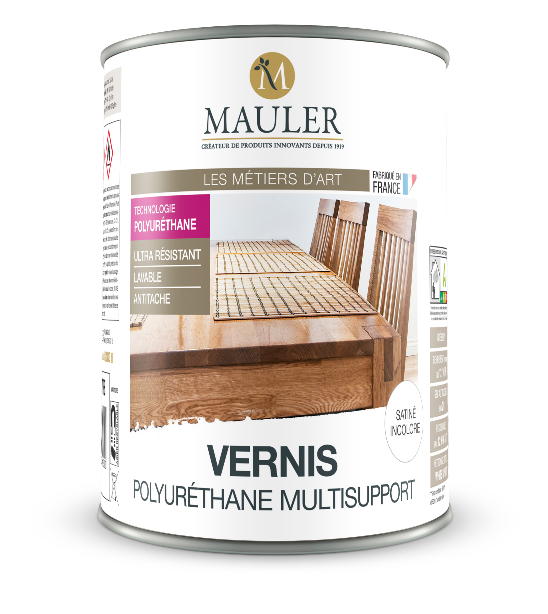 Vernis Polyuréthane MAULER incolore satiné 2,5 litres intérieur : protection bois, métal, PVC