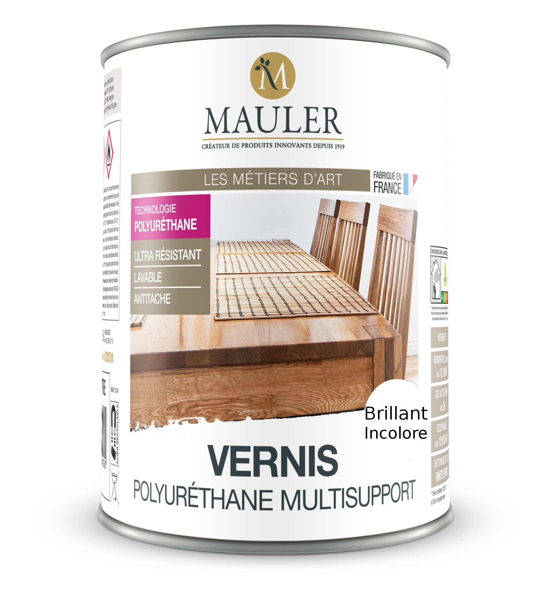 Vernis Polyuréthane MAULER incolore brillant 2,5 litres intérieur : protection bois, métal, PVC