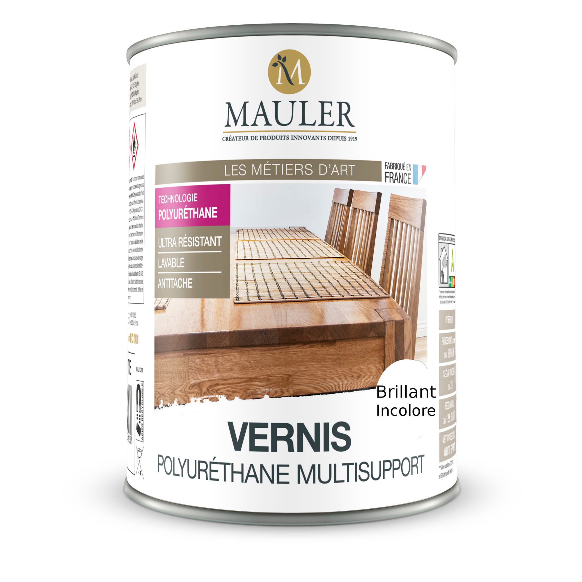 Vernis Polyuréthane MAULER incolore brillant 2,5 litres intérieur : protection bois, métal, PVC 0