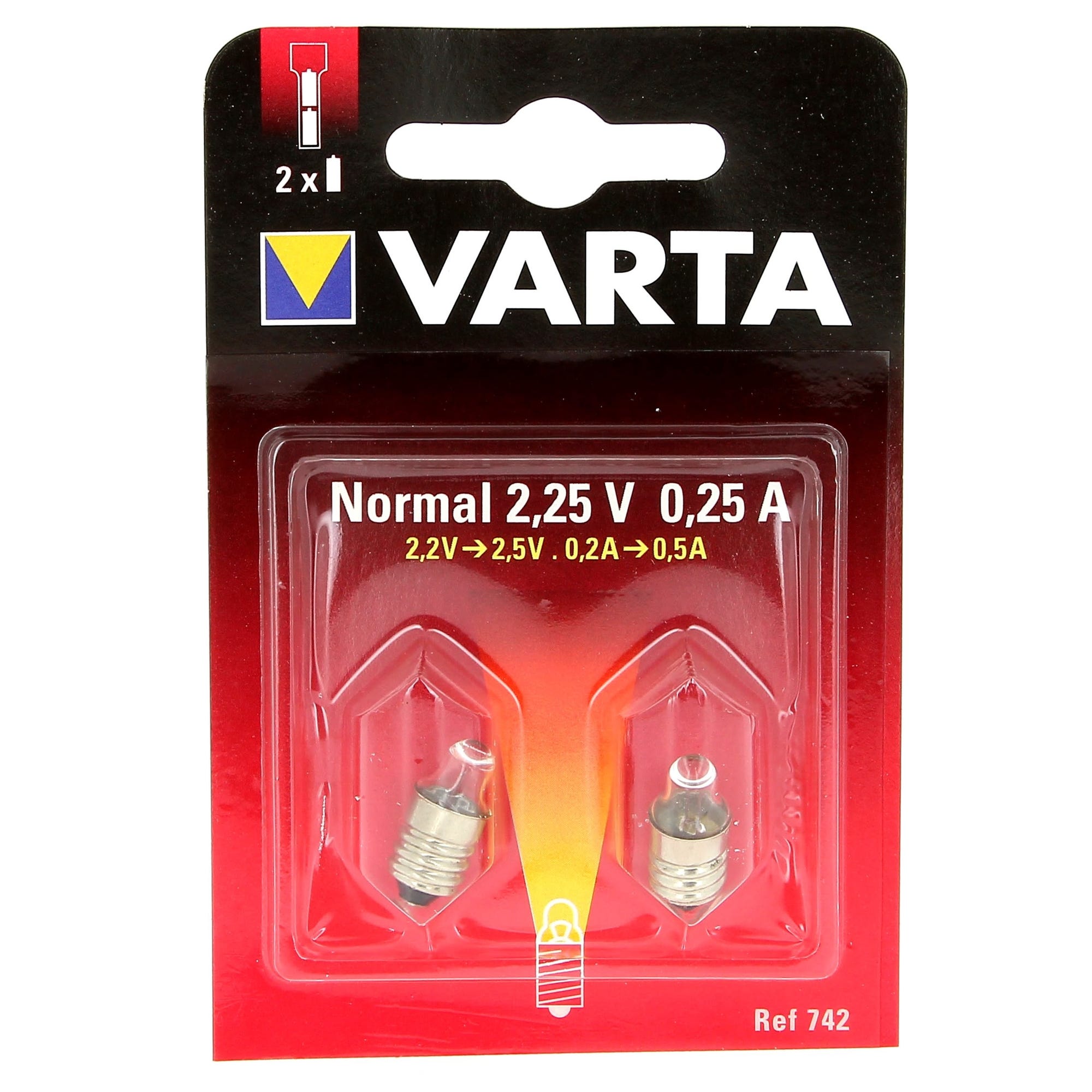 Ampoules 2,25v 0,25a par 2 v742 pour Lampe Varta 0