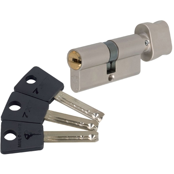 Cylindre à bouton varié nickelé - B30 x 30 mm - Sytème 7x7 - Mul-T-lock