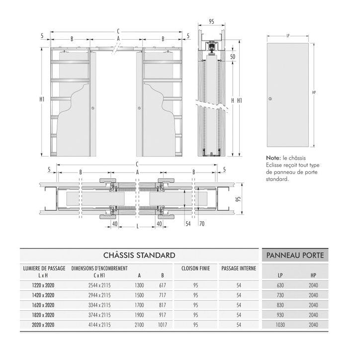 Châssis de porte coulissante pour cloison - Eclisse - Simple vantail - l. 830 mm - L. 2040 mm 2