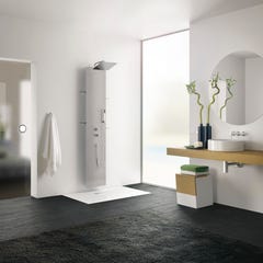 Colonne de douche par bloc thermostatique, porte savon, douche haute pluie anti-calcaire, douchette et flexible Aquaglass 2 finition blanc